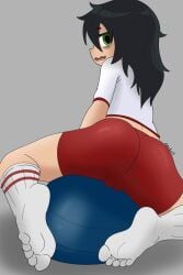 ass_focus azureemmi_(artist) exercise_ball feet foot_fetish foot_focus gym_uniform kuroki_tomoko watashi_ga_motenai_no_wa_dou_kangaetemo_omaera_ga_warui!