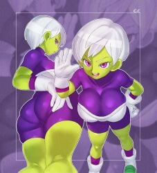 alien_girl ass ass_focus ass_grab big_ass big_breasts champchidi cheelai dat_ass dragon_ball dragon_ball_super dragon_ball_super_broly green_skin skin_tight white_hair