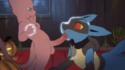 2males animated big_sub black_fur blowjob blue_eyes blue_fur cream_fur dacad face_fucking facefuck forced_oral furry furry_male furry_only gay gay_blowjob halloween jack_o'_lantern lucario mew oral oral_sex pink_skin pokemon pokemon:_lucario_and_the_mystery_of_mew pokemon_(species) psychic red_eyes small_dom small_dom_big_sub technically_face_fucking_i_guess? yaoi