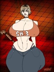 1girls athletic_female big_ass big_breasts blonde_hair brown_eyes cheryl_mason curvy dyed_hair freckles heather_mason jeans konami pipe silent_hill silent_hill_3 simple_background tired_eyes tomboy20 topwear voluptuous_female wide_hips