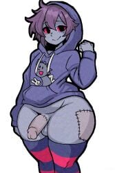 1male blue_body bottom_heavy chubby fat_ass hoodie hoodie_only male_only nega_scott npdd purple_hair red_sclera scars scott_pilgrim scott_pilgrim_takes_off skin_graft solo thick_thighs transparent_background