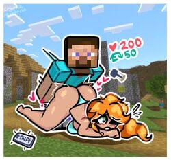 alex_(minecraft) ambiguous_penetration ass blue_bikini blue_eyes blush cryptik_mistress doggy_style fanon_couple green_eyes heart heart_symbol looking_pleasured minecraft one_eye_closed orange_hair partners steve_(minecraft) winking