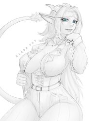 1girls big_breasts black_and_white blue_eyes female horns looking_at_viewer nizorfox sketch tail