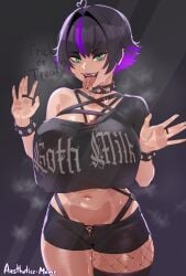 1girls aestheticc-meme against_glass alex/tomboy-chan breasts female goth goth_tomboy green_eyes hi_res highlights hips huge_breasts light-skinned_female light_skin naughty_face original original_character png purple_hair short_hair thick_thighs thighs tomboy wide_hips