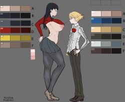 amagi_yukiko atlus big_ass big_breasts big_nipples big_penis bigger_female black_hair blonde_hair blonde_hair_male blue_eyes boner boner_in_pants clothed concept_art grey_eyes happy_trail impossible_clothes nipple_piercing nipple_slip persona persona_4 persona_4_the_golden pubic_hair seductive seductive_look side_view sideboob sizing_up sketch smaller_male tagme teddie teddie_(persona) thick thick_ass thick_thighs transparent_clothing useless_clothing waiting wankofool yukiko_amagi