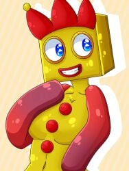 2020 2020s anthro big_breasts cbeebies clown colored_skin female_focus female_only focus jazzzeh51 numberblocks simple_background smile smiley_face solo solo_female yellow_body yellow_skin yellow_skinned_female