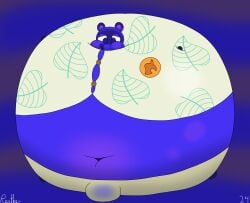 2024 absurd_res aloha_shirt animal_crossing anthro belly belly_blush belly_expansion big_belly big_bulge big_cheeks blue_background blue_body blue_ears blue_eyes blue_nose blueberry_inflation blush bodily_fluids body_blush bottomwear bulge button_(fastener) canid canine clothing colored deep_navel digital_media_(artwork) expansion genital_fluids grey_bottomwear grey_clothing grey_pants hi_res huge_belly huge_bulge hyper hyper_belly hyper_inflation immobile inflation male mammal navel nintendo pants pattern_clothing pattern_shirt pattern_topwear purple_background purple_inner_ear raccoon_dog reathe shaded shirt signature simple_background solo spherical_inflation stained_clothing swollen_cheeks tanuki tight_clothing tom_nook_(animal_crossing) topwear unusual_bodily_fluids unusual_genital_fluids white_clothing white_shirt white_topwear worried