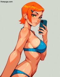 ai_generated ben_10 cartoony female female_focus female_only gwen_tennyson looking_at_viewer orange_hair selfie selfie_pose teenager young younger_female