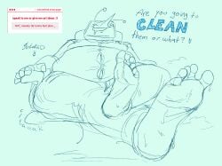 crossed_legs deltarune fat fat_male feet foot_fetish foot_focus strawpage_request sutured sweat sweaty_feet tenna_(deltarune) tv_head