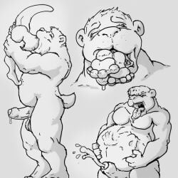 almost_fully_inside anthro balls bear belly big_belly bodily_fluids claws closed_eyes cum duo ejaculation erection feet foreskin genital_fluids genitals head_first holding_belly larger_pred male male/male mammal membrane_(anatomy) musclegut muscular mustelid nude nude_pred nude_prey oral_vore otter otter_tail pandottermon partially_inside penis precum raised_tail size_difference standing tail teeth toes tongue tongue_out vein veiny_penis vore webbed_feet