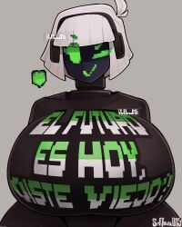 big_breasts huge_breasts robot robot_girl shirt srnava t-shirt white_hair wide_hips