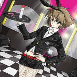 1boy animal_ears blush brown_hair cardfight!!_vanguard green_eyes kai_toshiki lube male_only sex_toy solo tagme