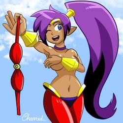 1girls breasts charredarousal covering female nude shantae shantae_(character) strip_tease tagme