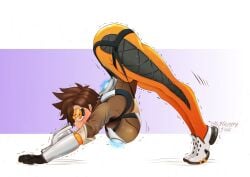 1girls ass_up bent_over clothed female happyfoxart overwatch overwatch_2 tight_clothing tracer