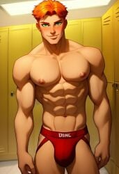 1boy 1human 1male 1man abs ai_generated ballsack bara bara_tiddies bara_tits biceps blush boner cock collarbone dc_comics deltoids dick gay green_eyes jockstrap jockstrap_only kid_flash large_pecs large_pectorals looking_at_viewer male male_chest male_focus male_nipples male_only male_solo man man_boobs man_breasts man_tits manly muscle muscles muscular muscular_male nipples pecs pectorals red_hair smile toned_body toned_male trapezius twall97 wally_west young_justice