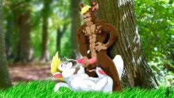 abs balls biceps boners brown_fur bryon_(fabfelipe) butts cum cumming cumming_on_partner cumshot fabfelipe fabfelipe_(character) gay_porn gays handjob jerking_off lying_on_grass males masturbation muscular muscular_fur muscular_furries naked nature_background orgasms pecs penis penises playtime public public_nudity resting_back_on_tree tasting_cum trees triceps white_fur yiff