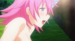 animated blue_eyes blush bouncing_breasts breasts erect_nipples female large_breasts moaning nipples open_mouth outdoors pink_hair rance_(series) rance_01 screencap seven_(animation_studio) sex sill_plain talking