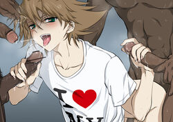 5boys abs anal blush bottomless brown_hair cardfight!!_vanguard cum cum_in_mouth drooling erection femboy gangbang green_eyes group_sex handjob happy_sex kai_toshiki licking male_only multiple_boys muscle naughty_face nude orgy pecs penis saliva sex smile sweat tagme tongue tongue_out toshiki_kai undressing yaoi