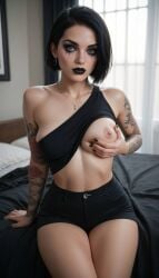 ai_generated black_hair goth groping_breasts looking_at_viewer milf