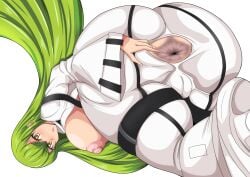 1girls anus blush c.c. cameltoe code_geass exposed_ass exposed_breasts female green_hair huge_breasts looking_at_viewer open_mouth shijiman solo spread_anus spread_ass yellow_eyes