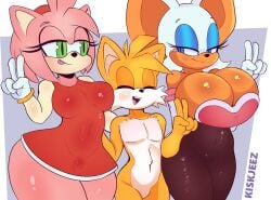 1boy 2girls age_difference amy_rose anthro bat before_sex blush boots bottom_heavy curvy femboy femboy_on_female femdom fox gloves handwear hedgehog huge_breasts imminent_sex imminent_threesome kiskjeez larger_female mobian_(species) older_female older_woman_and_younger_boy rouge_the_bat sega smaller_male sonic_(series) sonic_the_hedgehog_(series) straight surrounded tagme tails tails_the_fox threesome top_heavy twink v_sign voluptuous voluptuous_female younger_male