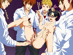 6+boys anal anus ass erection evil_grin glasses knee3 lifting male_only multiple_boys nude penis restrained school school_uniform student yaoi