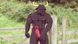 big_boner big_penis black_abs black_fur black_pecs black_skin bull bull_(fapfelipe) fabfelipe glans horns male_only massive_boner massive_penis moan naked nature_background orgasm outdoors pink_boner pink_penis pink_tits public_nudity showing_boner_at_viewer showing_penis_at_viewer yellow