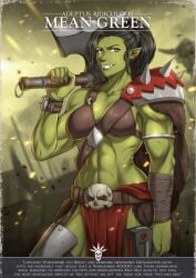 1girls abs adeptus_ridiculus english_text female female_only female_orc green_skin gun muscle muscle_girl muscles muscular muscular_female orc orc_female ork solo solo_female text warhammer_(franchise) warhammer_40k