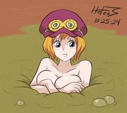 breasts female female_only hefess koala_(one_piece) mud one_piece quicksand solo