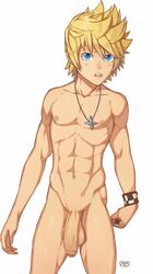 1boy blue_eyes casual flaccid human kingdom_hearts male male_only mlm4anemone muscular muscular_male neckwear nobody_(kingdom_hearts) pale_skin penis roxas solo teenager toned toned_male uncut wristwear