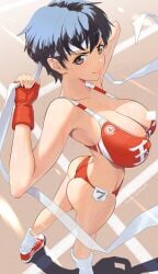 ass bra brown_hair cacn2021 capcom female fingerless_gloves headband sakura_kasugano shoes street_fighter track_and_field