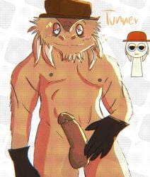 anthro anthrofied big_penis blush blushing_at_viewer cock cowboy cowboy_hat dragon fluffy fur gloves lizard looking_at_viewer male male_only naked non-human penis scalie showing_off sprunki standing tunner_(sprunki)