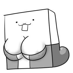 ambiguous_gender areola_slip ass big_ass big_breasts breasts cleavage cube_body eraser_cat funny meme nipples nipples_visible_through_clothing the_battle_cats