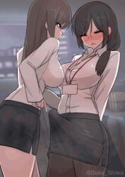 1futa animated arms_behind_back black_hair blush breasts brown_eyes brown_hair bulge clenched_teeth cum cum_on_body cum_on_legs duke_shiwa ejaculation ejaculation_under_clothes erection erection_under_clothes female futa_on_female futanari glasses hair_over_shoulder indoors lanyard large_breasts large_penis long_hair office_lady orgasm original pantyhose pencil_skirt penis ponytail projectile_cum shirt shiwa_kou skirt standing sweat teasing teeth white_shirt