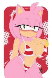1girls 2d 2d_(artwork) 2d_artwork amy_rose big_ass big_boobies big_booty big_breasts big_thighs blush blushing_at_viewer bracelet genyacero green_eyes hand_on_breast hand_on_own_chest pink_fur pink_hair sega sonic_(series) sonic_the_hedgehog_(series) swimsuit tagme thick_thighs wide_hips wide_thighs