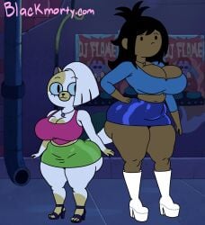 2girls adventure_time adventure_time:_fionna_&_cake artist_name big_ass big_breasts bimbo black_hair blackmorty_(artist) breasts cake_the_cat cake_the_cat_(club_outfit) cartoon_network curvaceous curvy curvy_figure dark-skinned_female dark_skin edit female female_focus female_only fionna_and_cake fionna_campbell fionna_campbell_(club_outfit) fionna_the_human_girl furry furry_female hand_on_hip hbo_max huge_ass huge_breasts huge_thighs large_ass large_breasts long_boots miniskirt race_swap shortstack skin_edit skin_edit_(female) thick_thighs thighs wide_hips