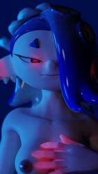 3d blue_hair covering covering_breast exposed_breasts exposed_shoulders nintendo nude nude_female octoling octoling_girl octopus_humanoid pierced_ears piercing red_eyes shiver_(splatoon) splatoon splatoon_3 verysleepykat