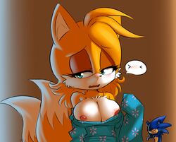 blue_fur blush breasts canine cute female fox front_view fur furry furry_breasts furry_ears furry_only furry_tail hearlesssoul hedgehog horny interspecies male mammal multi_tail orange_fur rule_63 solo_focus sonic_(series) sonic_the_hedgehog tagme tail tails tailsko white_fur