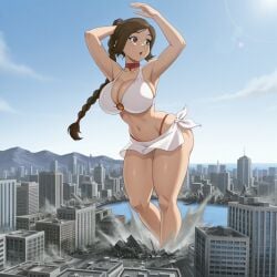1girls ai_generated avatar_the_last_airbender bikini brown_hair brown_hair_female brunette_hair building buildings city clothed clothed_female female female_focus female_only giant_female giant_woman giantess light-skinned_female light_skin memesrus1234 nickelodeon nicktoons solo solo_female solo_focus swimsuit swimwear thick_thighs thighs ty_lee western_cartoon white_bikini white_swimsuit white_swimwear
