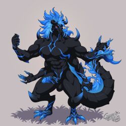 1:1 3_toes 5_fingers abs arachnid arm_spikes arthropod balls biceps black_body blue_hair claws crescentia crescentia_fortuna deltoids digitigrade dragon erection feet fingers genitals hair hi_res horn humanoid_genitalia humanoid_penis hybrid hybrid_genitalia hybrid_penis knee_spikes leg_spikes male muscular muscular_male mythological_creature mythological_scalie mythology nude pecs penis pupils quads red_eyes ridged_penis scalie scorpion segmented_tail shoulder_spikes slit_pupils solo spikes spikes_(anatomy) stinger stinger_tail toes