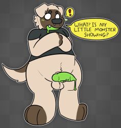 ! 1boy 3_toes absurd_res anonymous_artist anthro anthro_male anthro_only anthro_solo asking_a_question balls black_shirt blush brown_face brown_fingers brown_toes canid canine canine_genitalia canine_penis checkered_background circle_eyebrows clothes clothing cock dialogue dick digital_media_(artwork) domestic_dog drool drooling ear_piercing ears_pierced ebaycarson english english_dialogue english_text exclamation_mark exclamation_point eye_bags eyebags floppy_ears fur furry furry_male furry_only furry_solo genitals gray_background green_blush green_mouth grey_background hi_res highres knot knotted_penis male male_anthro male_furry male_only no-human no_human no_humans no_penetration no_pupils no_sex non-human non-human_only nose_piercing only_furry only_male open_mouth patterned_background penis penis_piercing pierced_ears pierced_nose pierced_penis piercing piercings png popufur pupiless_eyes pupilless_eyes question rawrie_(ebaycarson) septum_piercing shirt shirt_only simple_background solo solo_anthro solo_furry solo_male standing standing_up t-shirt t-shirt_only tail tan_body tan_fur testicles text tiktok_popufur tiktoker yellow_speech_bubble youtuber