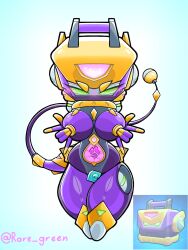ball big_breasts big_eyes blue_background blush box_head brawl_stars closed_legs closed_mouth closed_nipples coins credit excited_female excited_look female gold_parts gray_body_parts green_eyes green_light handle humanization hypercharge_skin long_tail mecha_box_(brawl_stars) metal_parts naked open_eyes pink_lught purple_skin reference_image robot_girl robotic_arms robotic_legs robotic_tail sharp_parts shine something_inside square_head standing swearing text transparent_belly tsundere_face