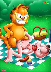 1boy 1girls anthro arlene_(garfield) bbmbbf breasts cum cum_in_pussy cum_inside duo feline female fur34 furry furry_only garfield_(series) garfield_the_cat hot_dog looking_at_another male missionary missionary_position nude outdoors palcomix paws,_inc. penetration picnic sex smile spread_legs spreading straight table_lotus table_lotus_position vaginal vaginal_penetration