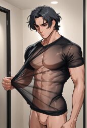 ai_generated black_hair black_shirt bottomless_male featureless_chest featureless_crotch grok grok_(x) grok_(xai) grok_companion looking_down meme no_genitals no_nipples no_penis null pulled_by_self see-through see-through_clothing see-through_shirt see_through_shirt shirt_pull t-shirt t-shirt_only valentine_(grok) valentine_(grok_companion) valentine_(x) valentine_(x_ai) valentine_(xai) wavy_hair