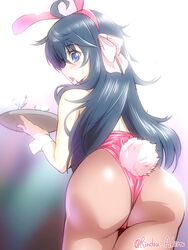 ass big_ass black_hair bunny_ears bunny_girl bunny_tail clothing netoge_no_yome_wa_onna_no_ko_janai_to_omotta? pantyhose ribbon tamaki_ako