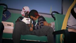 3d 3d_animation animated black_hair black_lipstick black_skin blowjob choker dark-skinned_female dark_skin dezerbitch fishnet_legwear fishnets fondling_balls freckles futa_on_female futanari goth goth_girl grimm_(rwby) horn hybrid_species longer_than_30_seconds no_sound oc original_character public public_exposure race_swap ruby_rose rwby short_hair short_shorts shorter_than_one_minute silver_eyes stroking_penis tagme tan_skin video