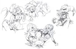 dragon_ball dragon_ball_heroes dragon_ball_xenoverse drawn female hoop_earrings majin monochrome multiple_girls nights nights_into_dreams original_character penis rule_63 sex shantae shantae_(character) sketch sketch_page sky_(shantae) smooth_skin straight towa twistedterra vaginal_penetration xenoverse_protagonist yuri