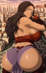 1girls ai_generated ass avatar_the_last_airbender big_ass big_breasts big_butt breasts city clothed clothed_female dark-skinned_female dark_skin female female_focus female_only fire_nation fire_nation_clothing giantess katara large_ass large_boobs large_breasts large_butt memesrus1234 nickelodeon nicktoons solo solo_female solo_focus thick_thighs thighs