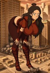 1girls ai_generated avatar_the_last_airbender big_breasts breasts city clothed clothed_female dark-skinned_female dark_skin female female_focus female_only fire_nation fire_nation_clothing giantess katara large_boobs large_breasts memesrus1234 nickelodeon nicktoons solo solo_female solo_focus thick_thighs thighs
