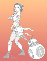 ass assisted_exposure astromech_droid bb-8 coppertone droid rey sideboob star_wars the_force_awakens